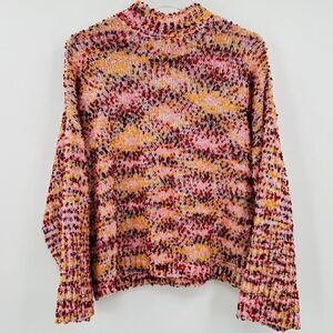 Marc New York Size Medium Pink & Yellow Boxy Wide Sleeve Mock Neck Knit Sweater